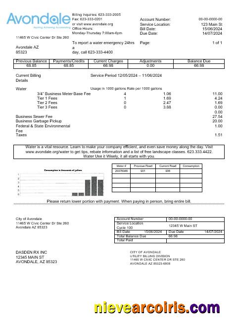 USA Arizona The City of Avondale Water business utility bill